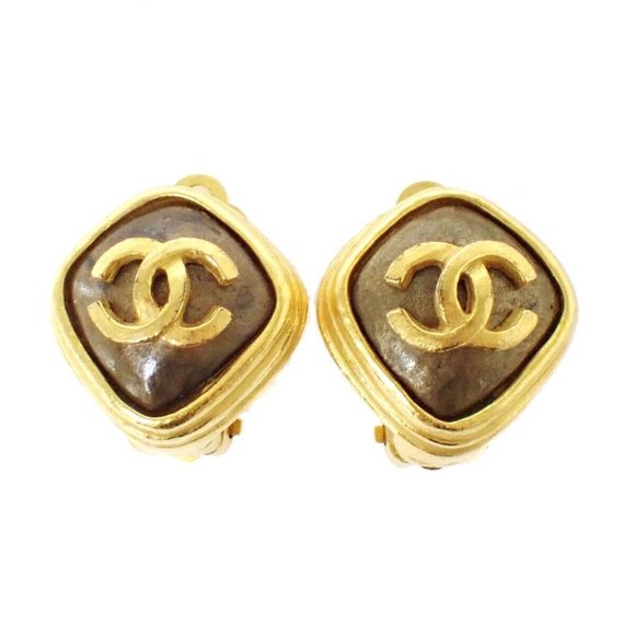 Auth CHANEL CC Logo Button Earrings Clip-On 97A GHW France Vintage Accessory - Picture 1 of 16